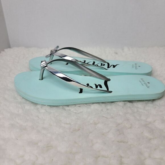 Kate Spade Womens Sandals Size 10 Just Married Blue Silver Beach Flip Flops - Picture 3 of 7